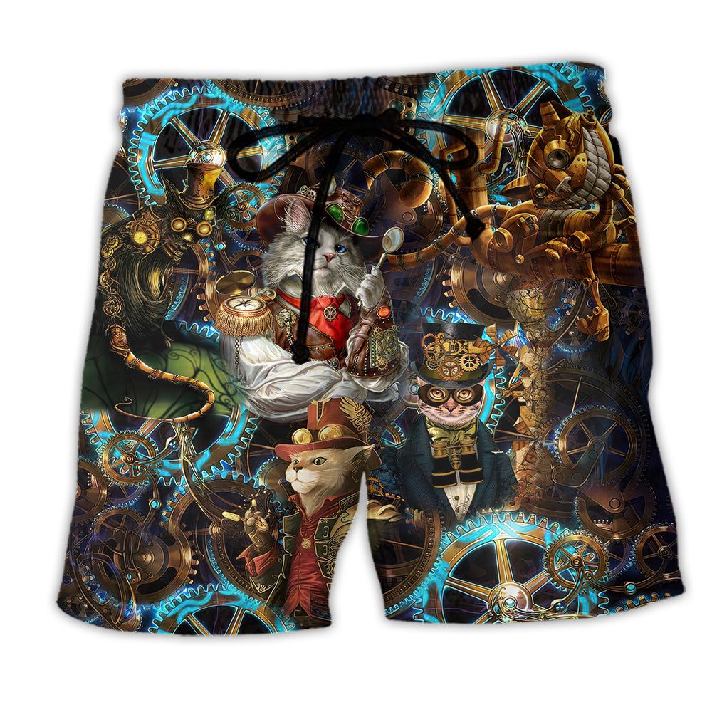 Cat Machine Magic Cool Style Trendy Aloha Hawaiian Beach Shorts