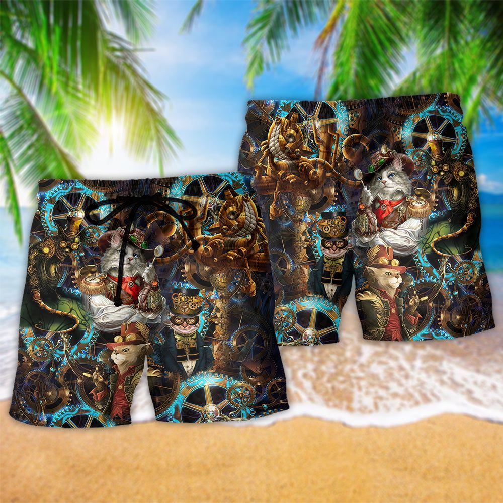 Cat Machine Magic Cool Style Trendy Aloha Hawaiian Beach Shorts