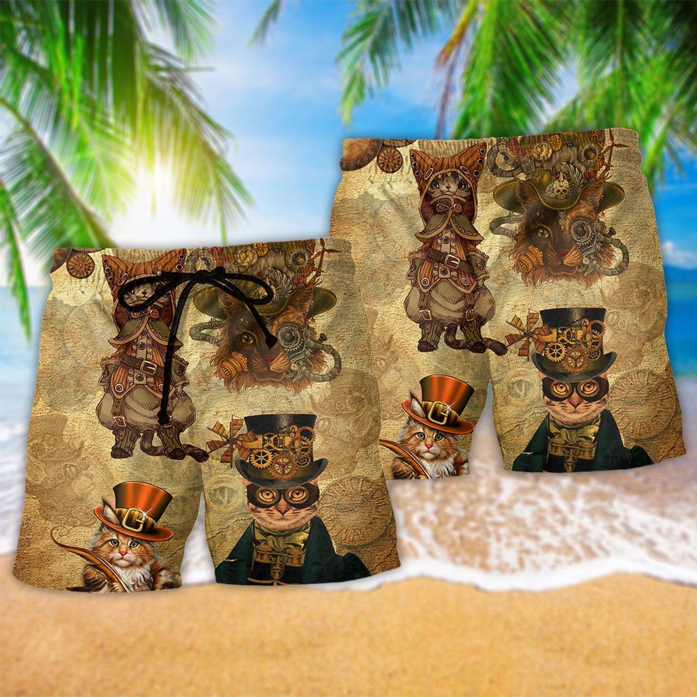 Cat Machine Vintage Style Trendy Aloha Hawaiian Beach Shorts