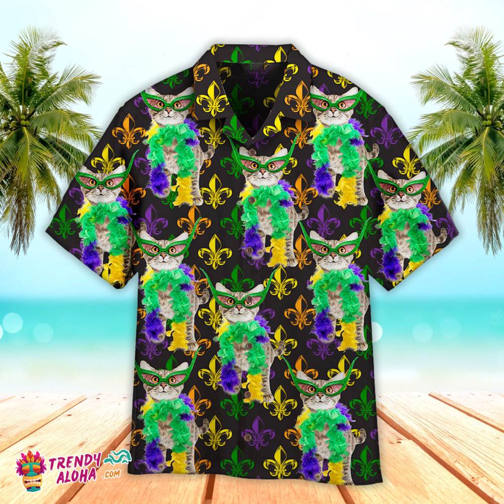 Cat Mardi Gras Carnival Fleur De Lis Pattern Aloha Hawaiian Shirts