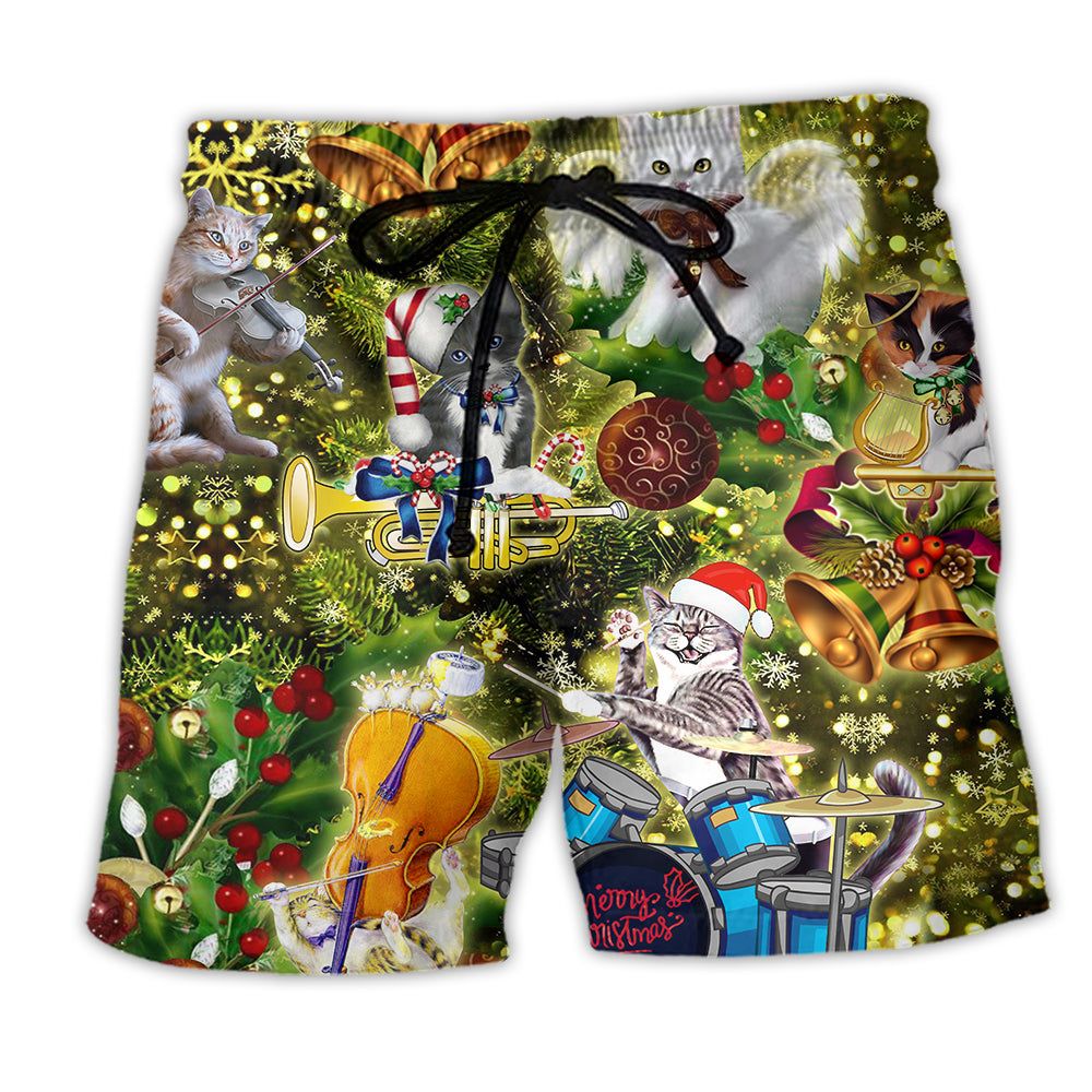 Cat Merry Christmas Angel Trendy Aloha Hawaiian Beach Shorts