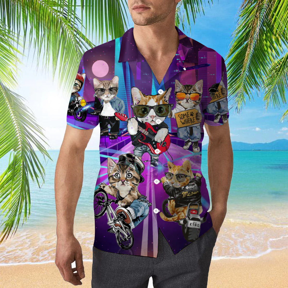 Cat On Street City Trendy Hawaiian Shirt