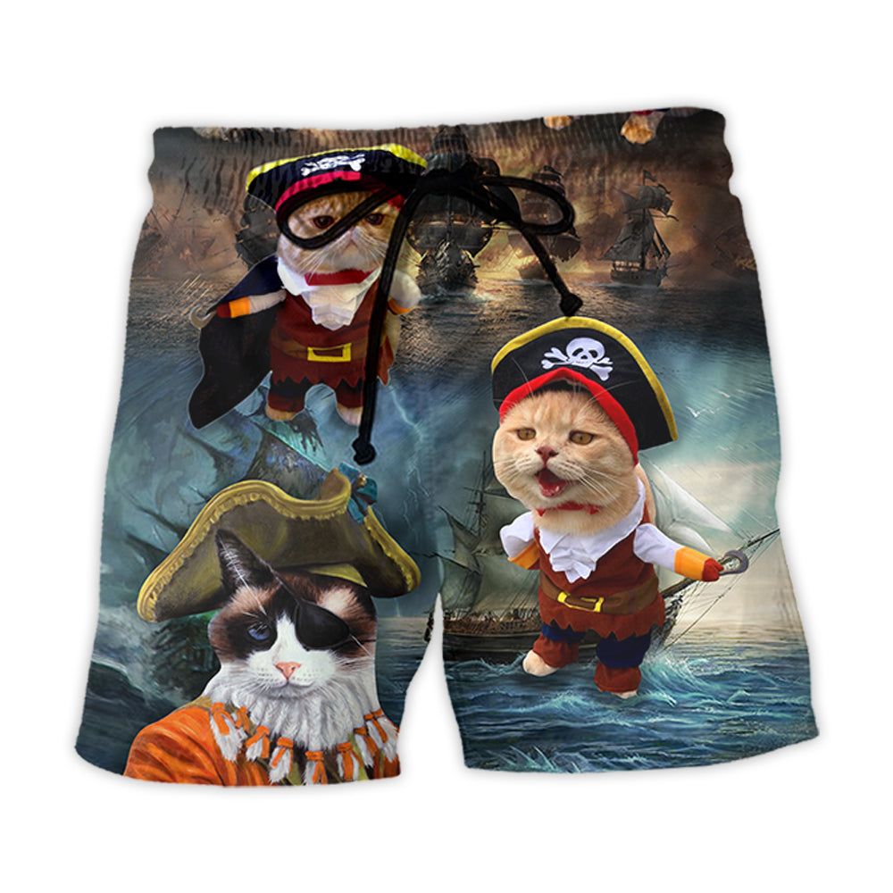 Cat Pirate Cool Style Trendy Aloha Hawaiian Beach Shorts