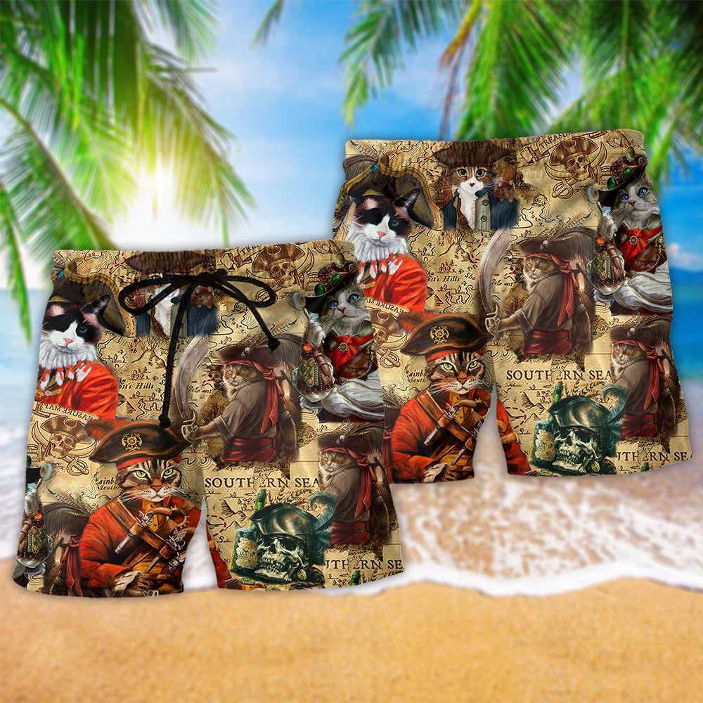 Cat Pirates So Cool Trendy Aloha Hawaiian Beach Shorts