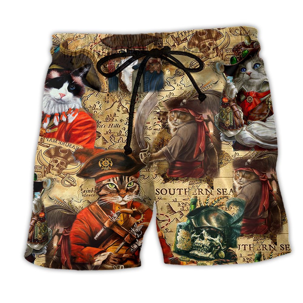 Cat Pirates So Cool Trendy Aloha Hawaiian Beach Shorts