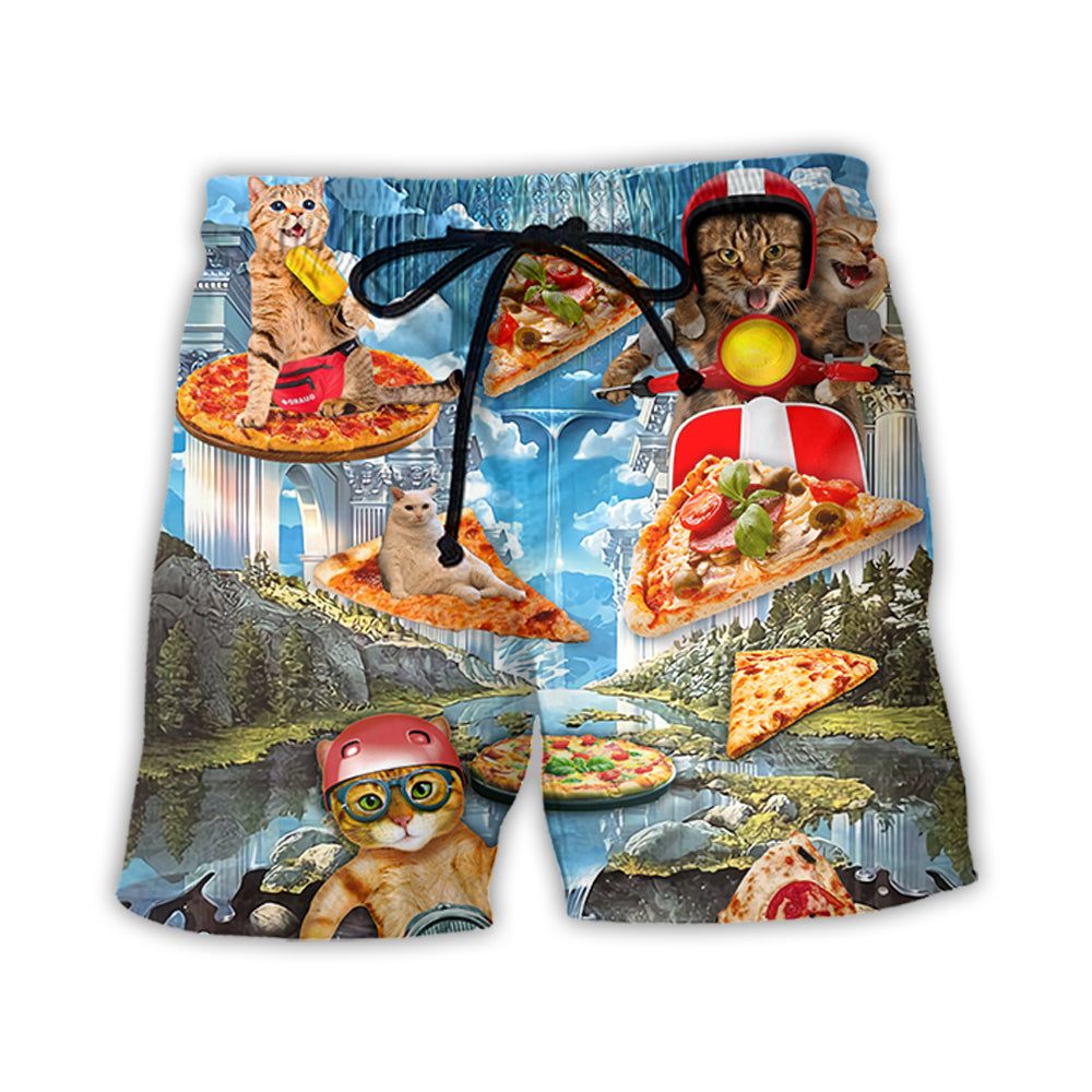 Cat Pizza Cat Style Trendy Aloha Hawaiian Beach Shorts Cat Pizza Cat Style Trendy Aloha Hawaiian Beach Shorts