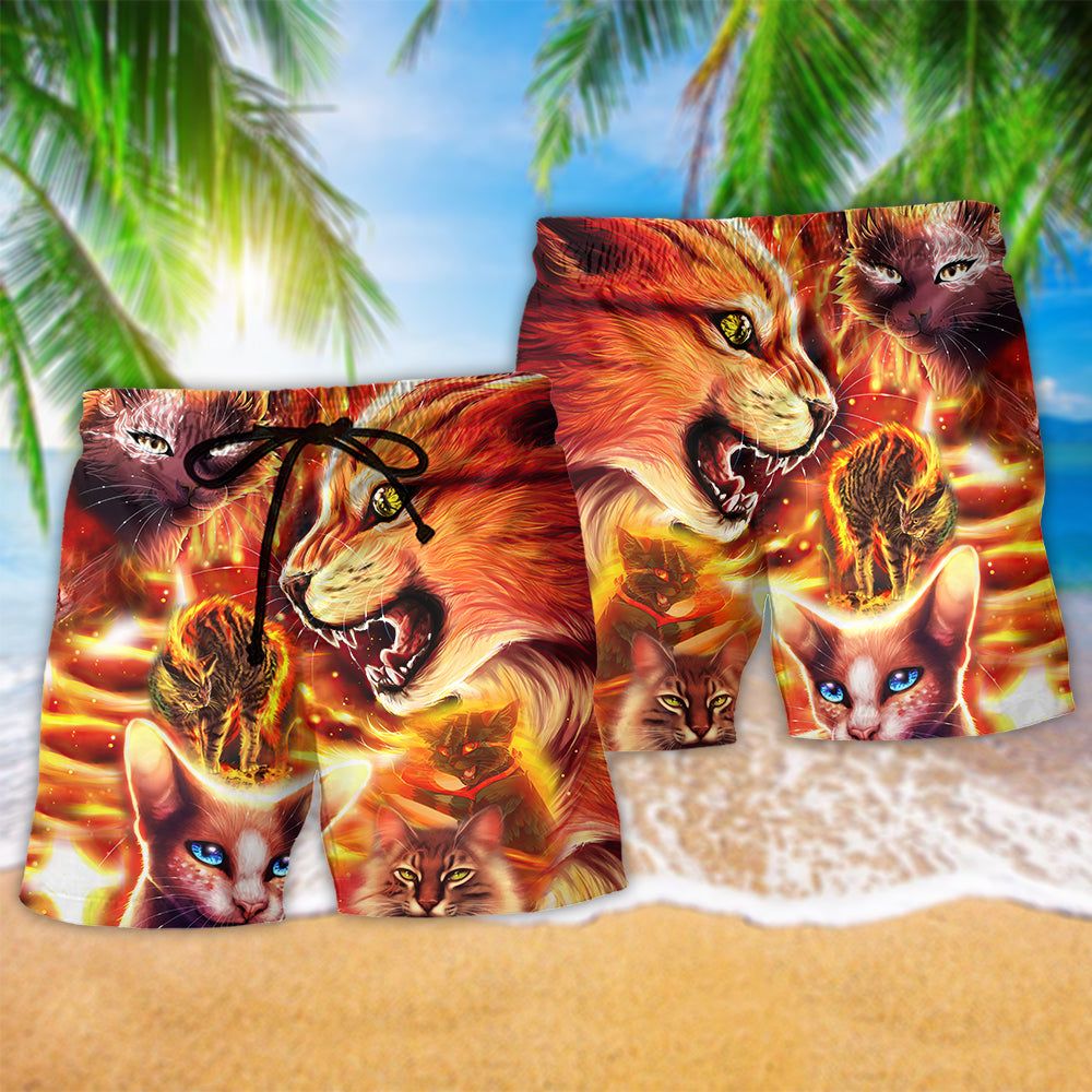 Cat Play Fire Style Trendy Aloha Hawaiian Beach Shorts