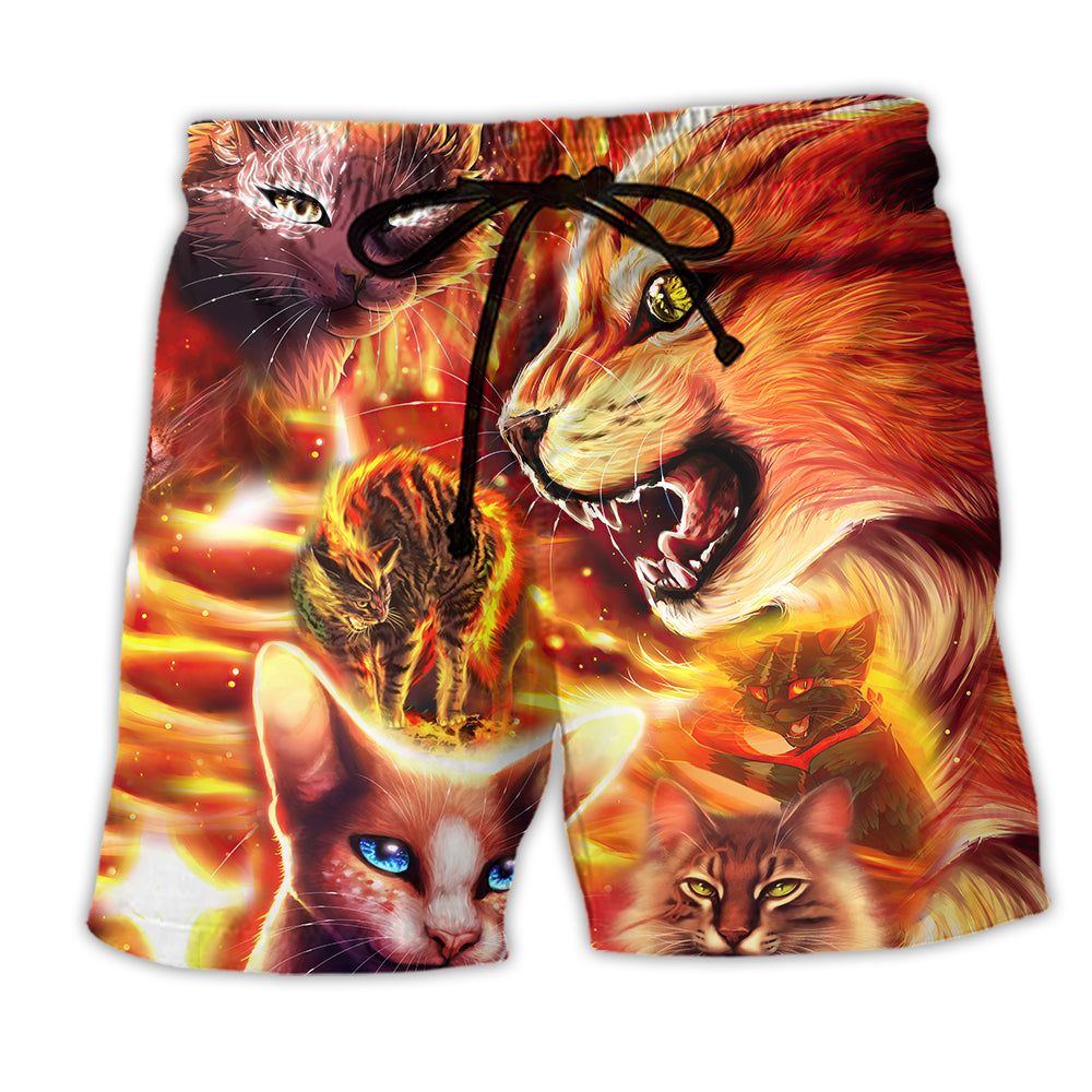 Cat Play Fire Style Trendy Aloha Hawaiian Beach Shorts
