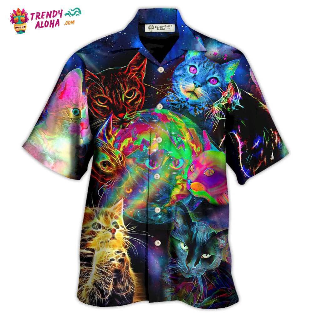 Cat Psychedelic Glowing Galaxy Neon Hawaiian Shirt – Trendy Aloha Cat Psychedelic Glowing Galaxy Neon Hawaiian Shirt – Trendy Aloha