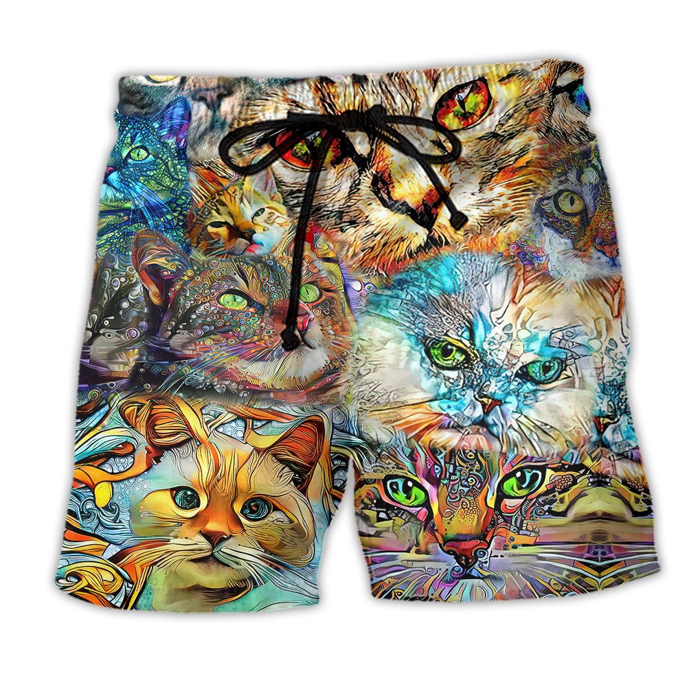Cat Real Men Love Cats Trendy Aloha Hawaiian Beach Shorts