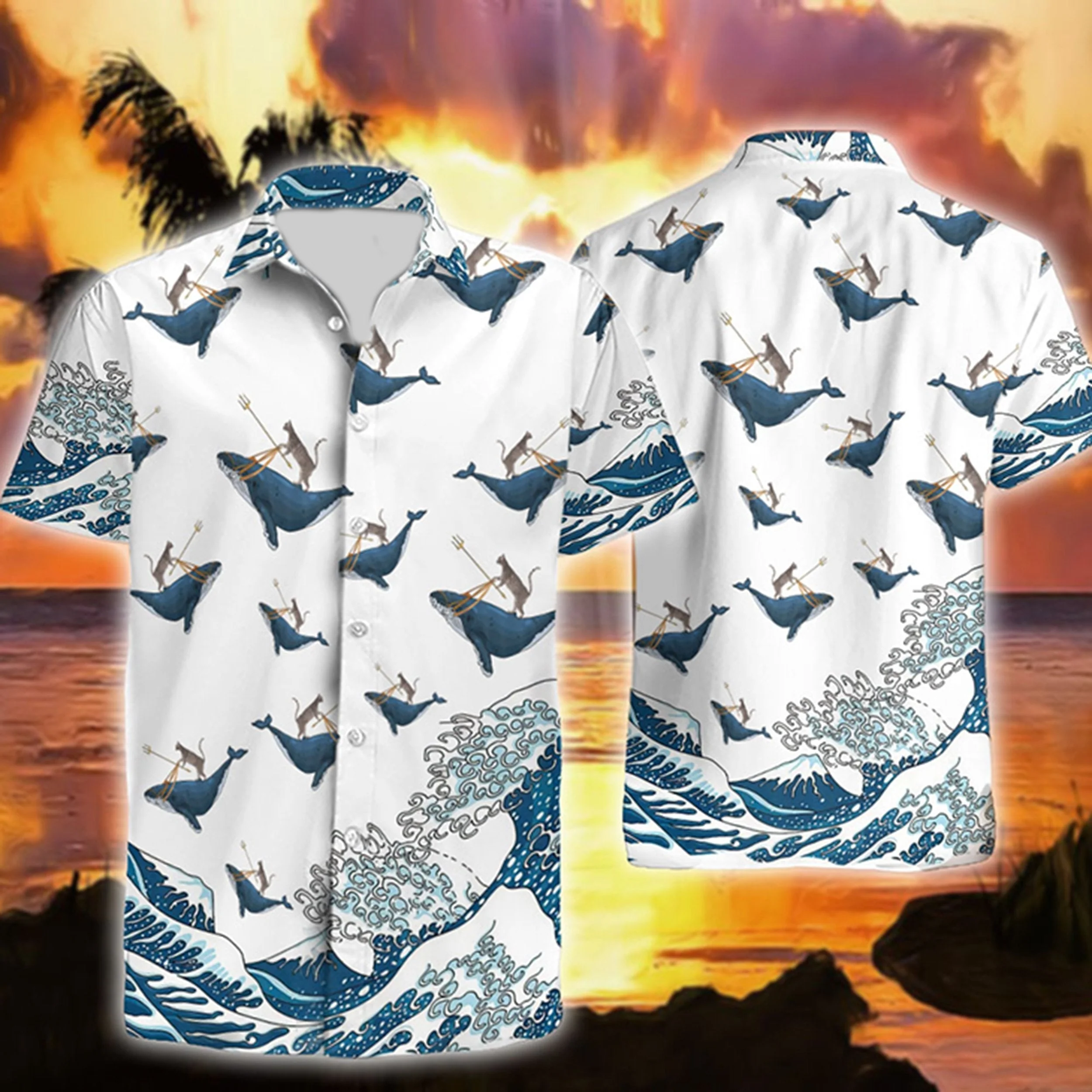 Cat Riding Whale Funny Trendy Hawaiian Shirt, Aloha Shirt For Summer Gifts