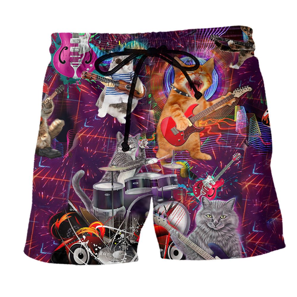 Cat Rocker Happy Everyday Trendy Aloha Hawaiian Beach Shorts