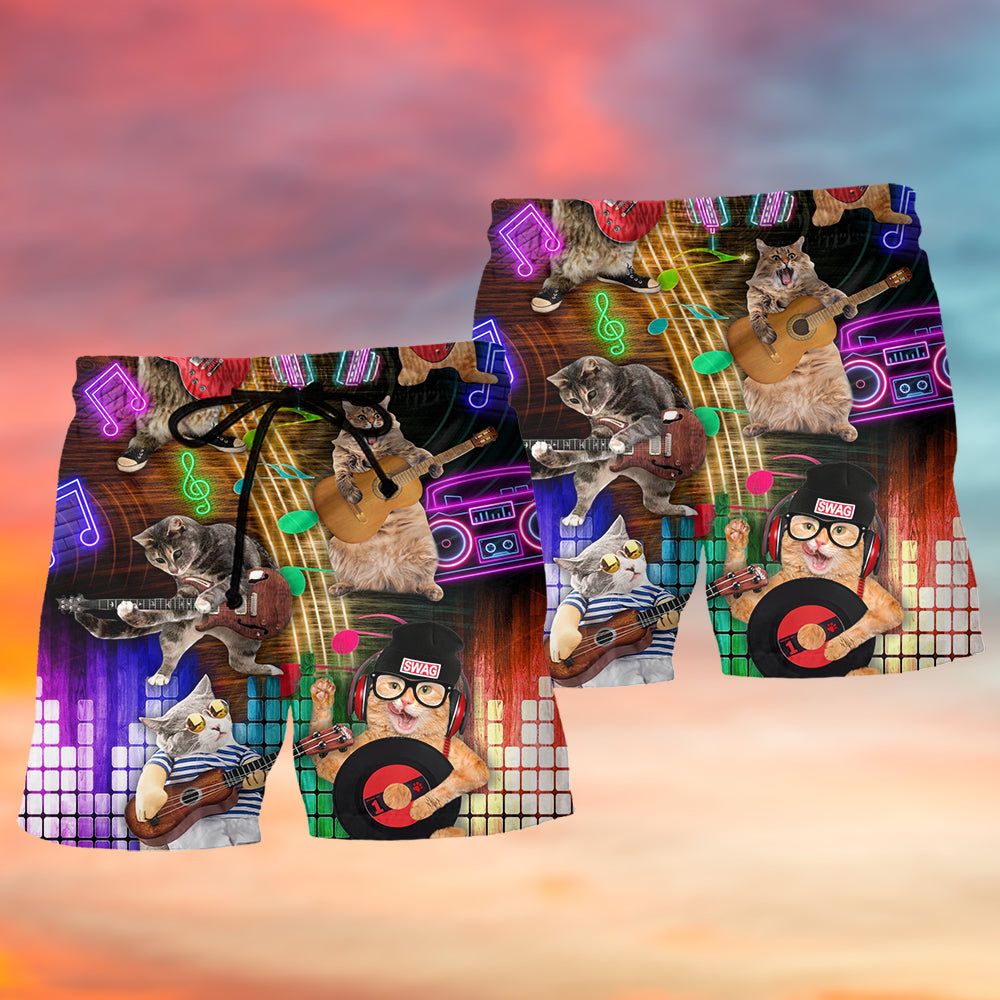 Cat Rocker Music Style Trendy Aloha Hawaiian Beach Shorts
