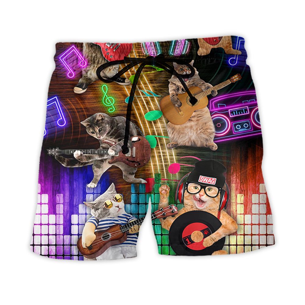 Cat Rocker Music Style Trendy Aloha Hawaiian Beach Shorts