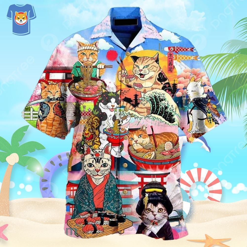 Cat Samurai With Ramen Lovely Hawaiian Shirt For Men And Women