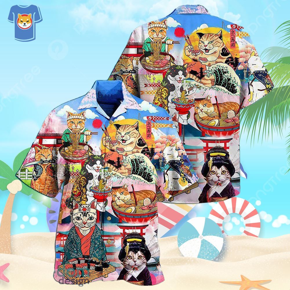 Cat Samurai With Ramen Lovely Hawaiian Shirt For Men And Women