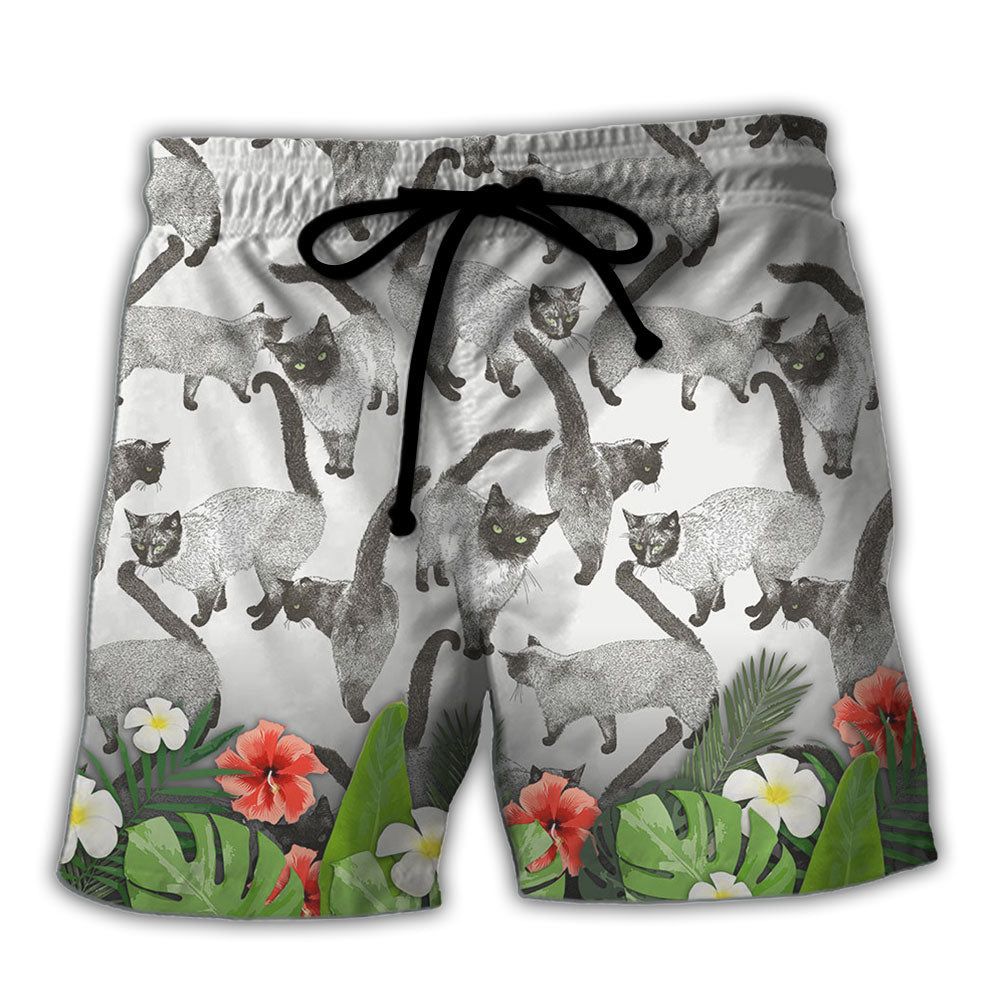 Cat Siamese Cat Lovely Tropical Style Trendy Aloha Hawaiian Beach Shorts Cat Siamese Cat Lovely Tropical Style Trendy Aloha Hawaiian Beach Shorts