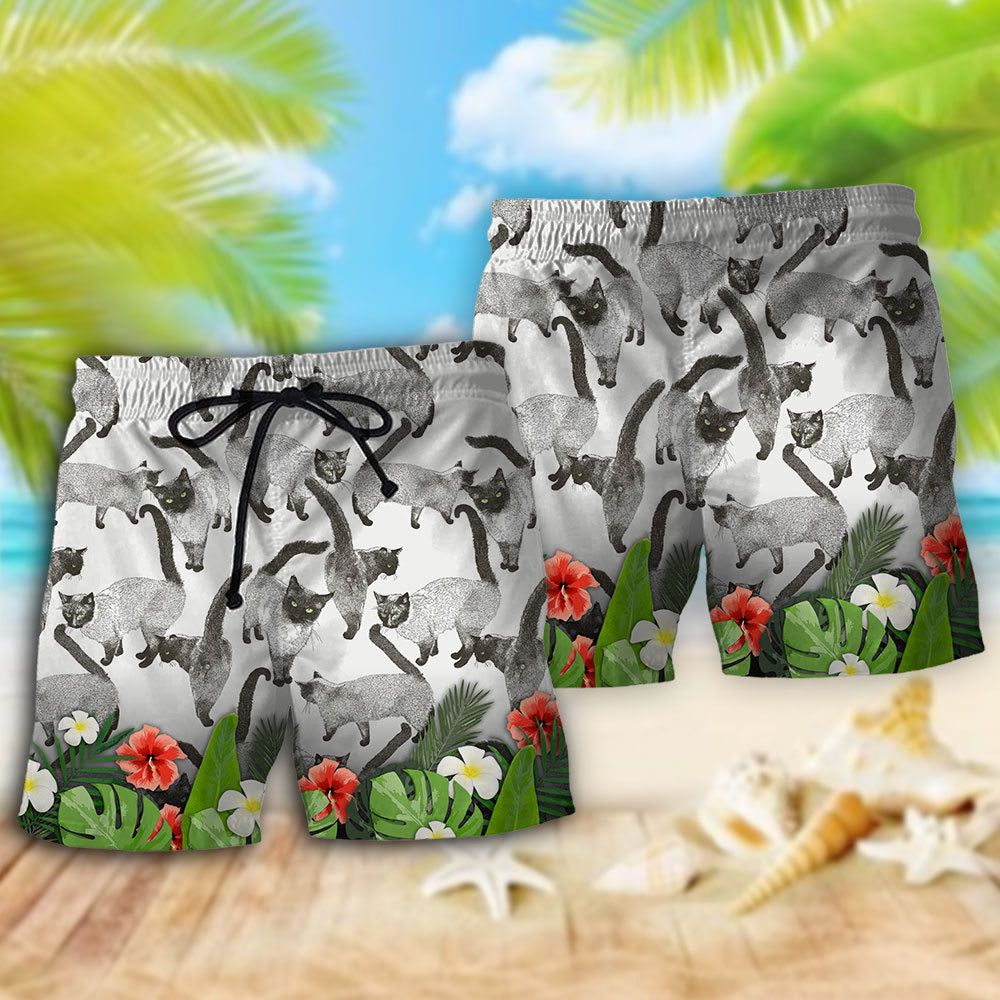Cat Siamese Cat Lovely Tropical Style Trendy Aloha Hawaiian Beach Shorts