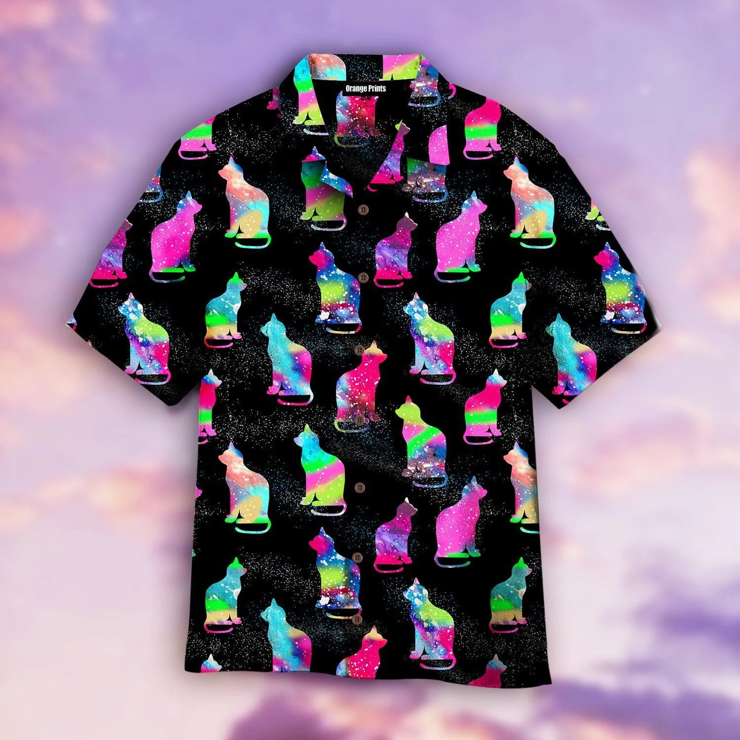 Cat Sits Silhouette Of A Bright Galaxy Trendy Hawaiian Shirt