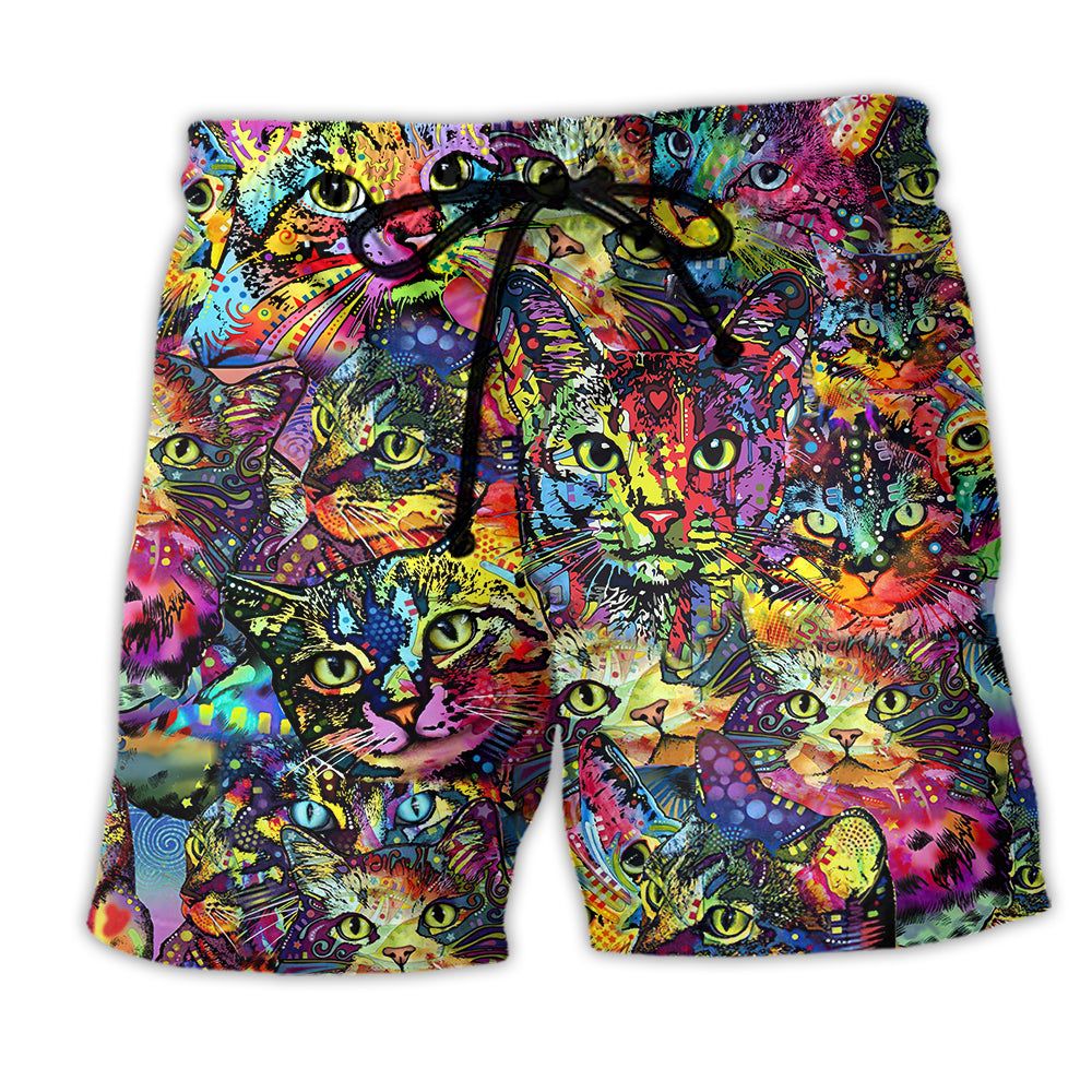 Cat Smile Colorful Cats Trendy Aloha Hawaiian Beach Shorts