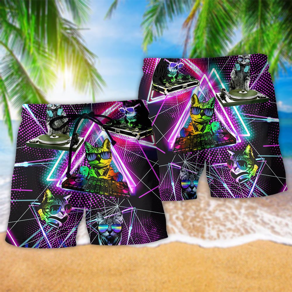 Cat So Cool Dj Trendy Aloha Hawaiian Beach Shorts