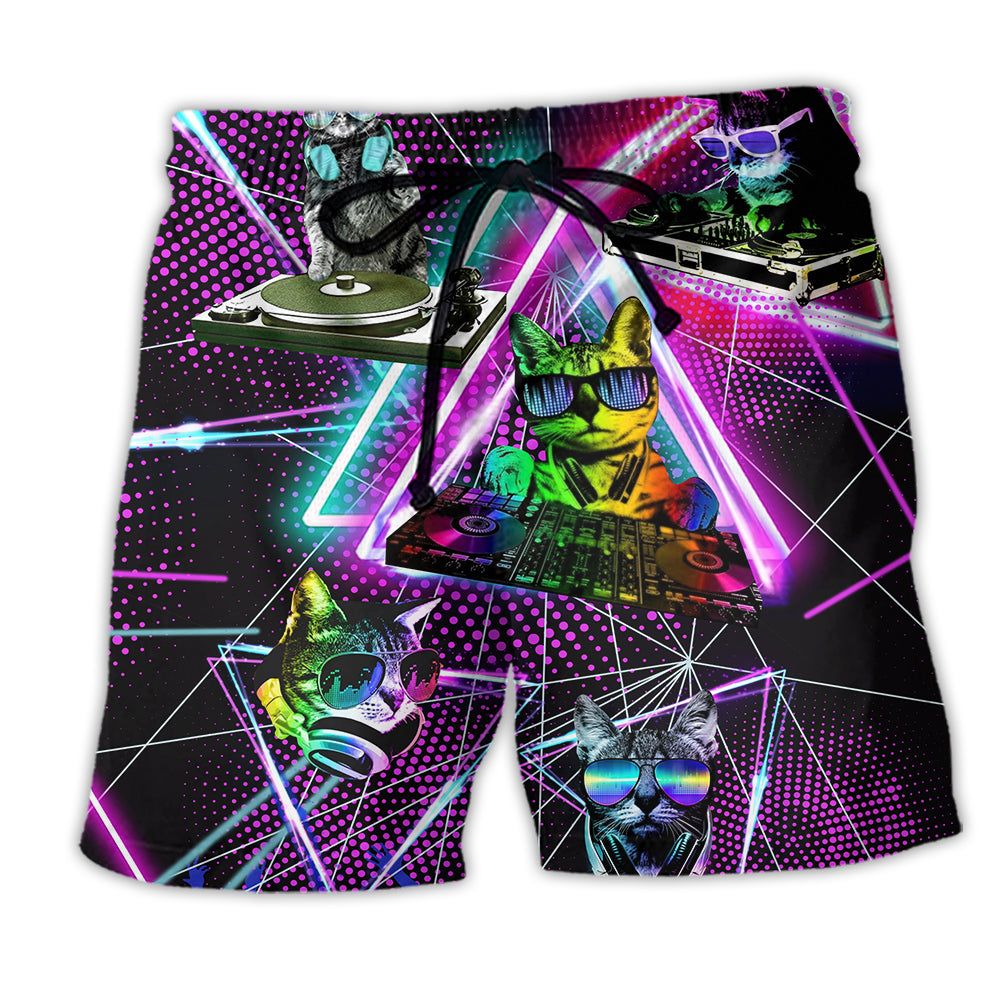 Cat So Cool Dj Trendy Aloha Hawaiian Beach Shorts