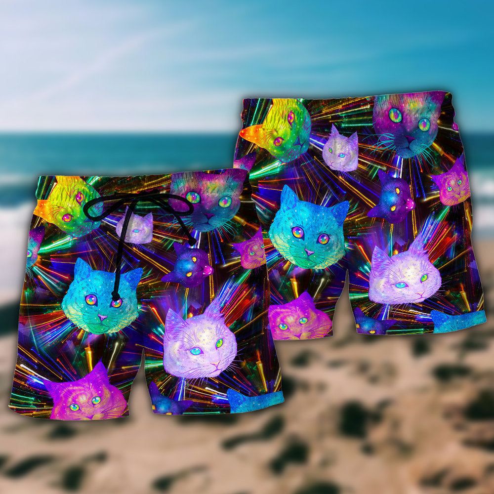 Cat Space Evolution Stunning Trendy Aloha Hawaiian Beach Shorts