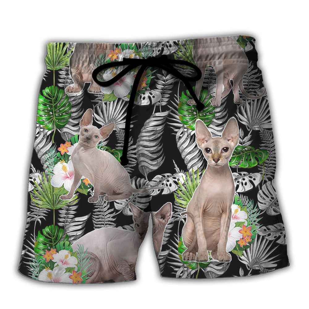 Cat Sphynx Cat Lover Tropical Trendy Aloha Hawaiian Beach Shorts Cat Sphynx Cat Lover Tropical Trendy Aloha Hawaiian Beach Shorts