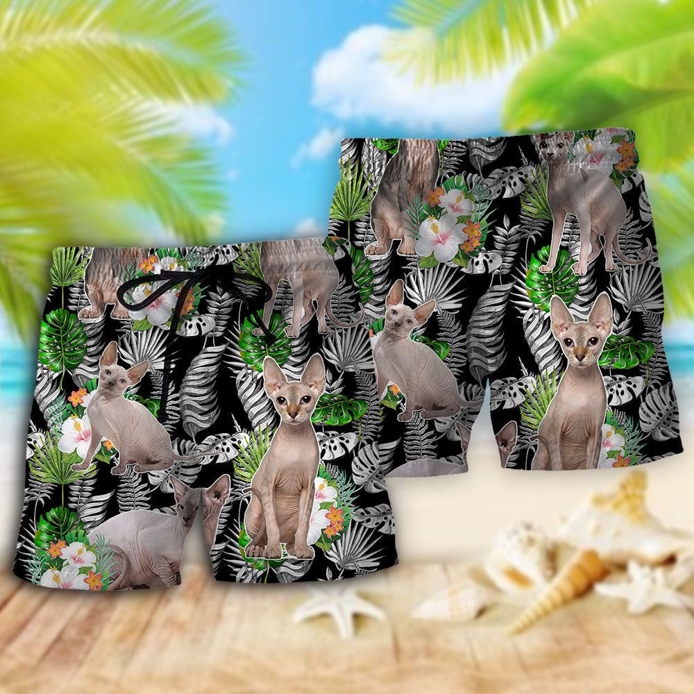 Cat Sphynx Cat Lover Tropical Trendy Aloha Hawaiian Beach Shorts