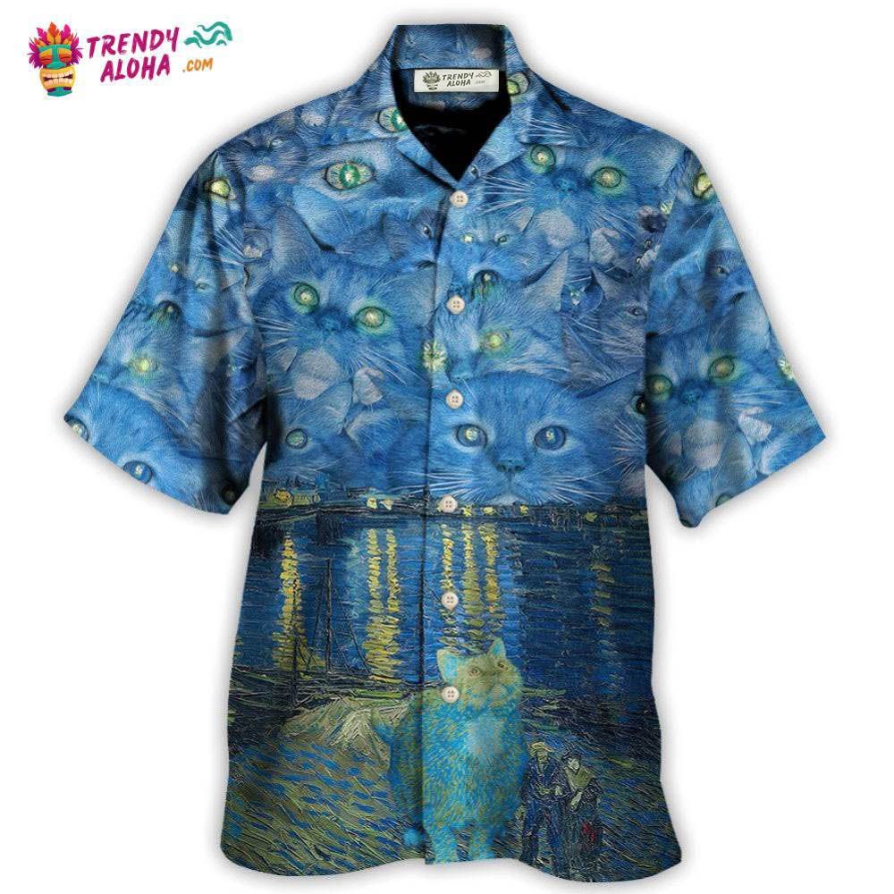 Cat Starry Night Art Hawaiian Shirt – Trendy Aloha Cat Starry Night Art Hawaiian Shirt – Trendy Aloha