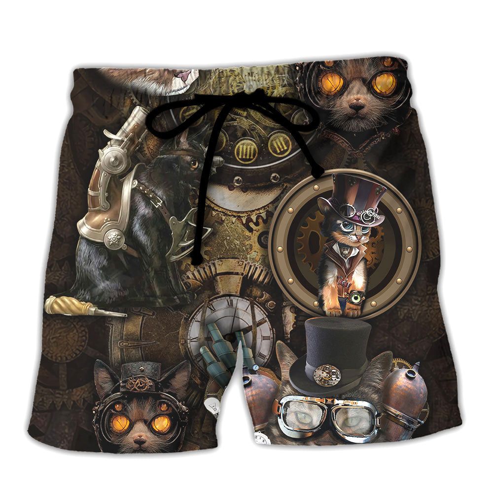 Cat Steampunk Art It’s All About Magic Trendy Aloha Hawaiian Beach Shorts