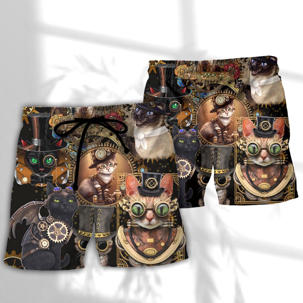 Cat Steampunk Art Keep Calm And Steampunk Trendy Aloha Hawaiian Beach Shorts