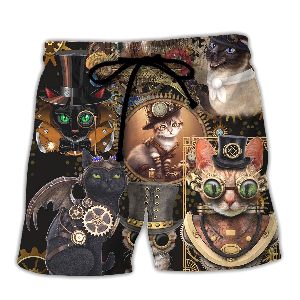 Cat Steampunk Art Keep Calm And Steampunk Trendy Aloha Hawaiian Beach Shorts
