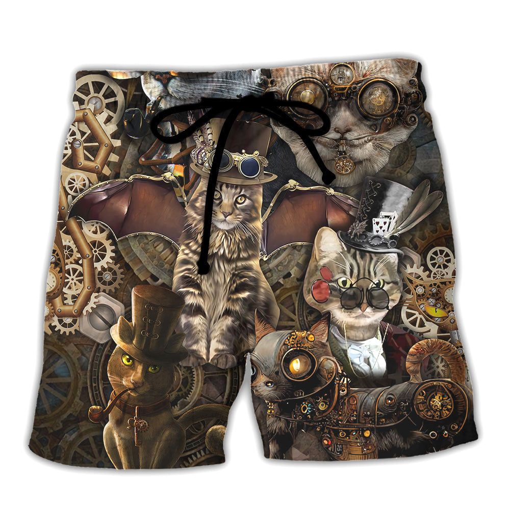 Cat Steampunk We’Re All Mad Here Trendy Aloha Hawaiian Beach Shorts Cat Steampunk We’Re All Mad Here Trendy Aloha Hawaiian Beach Shorts
