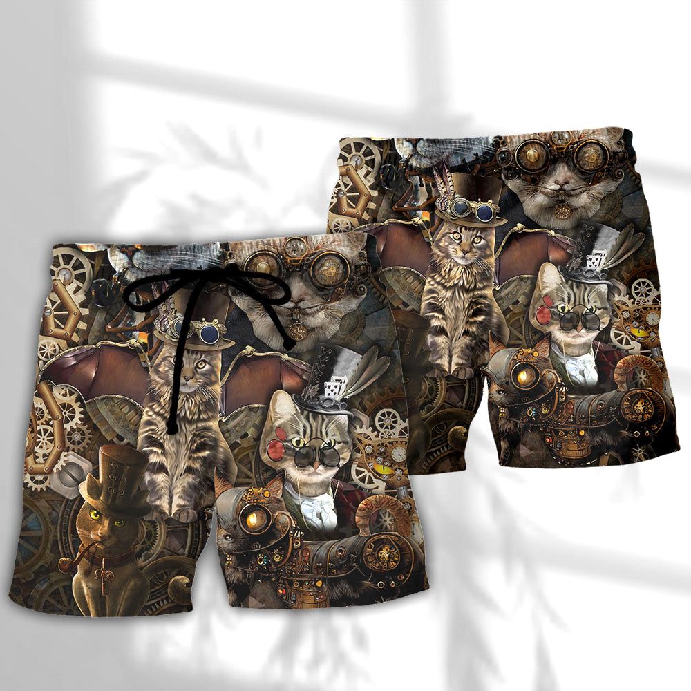 Cat Steampunk We’Re All Mad Here Trendy Aloha Hawaiian Beach Shorts