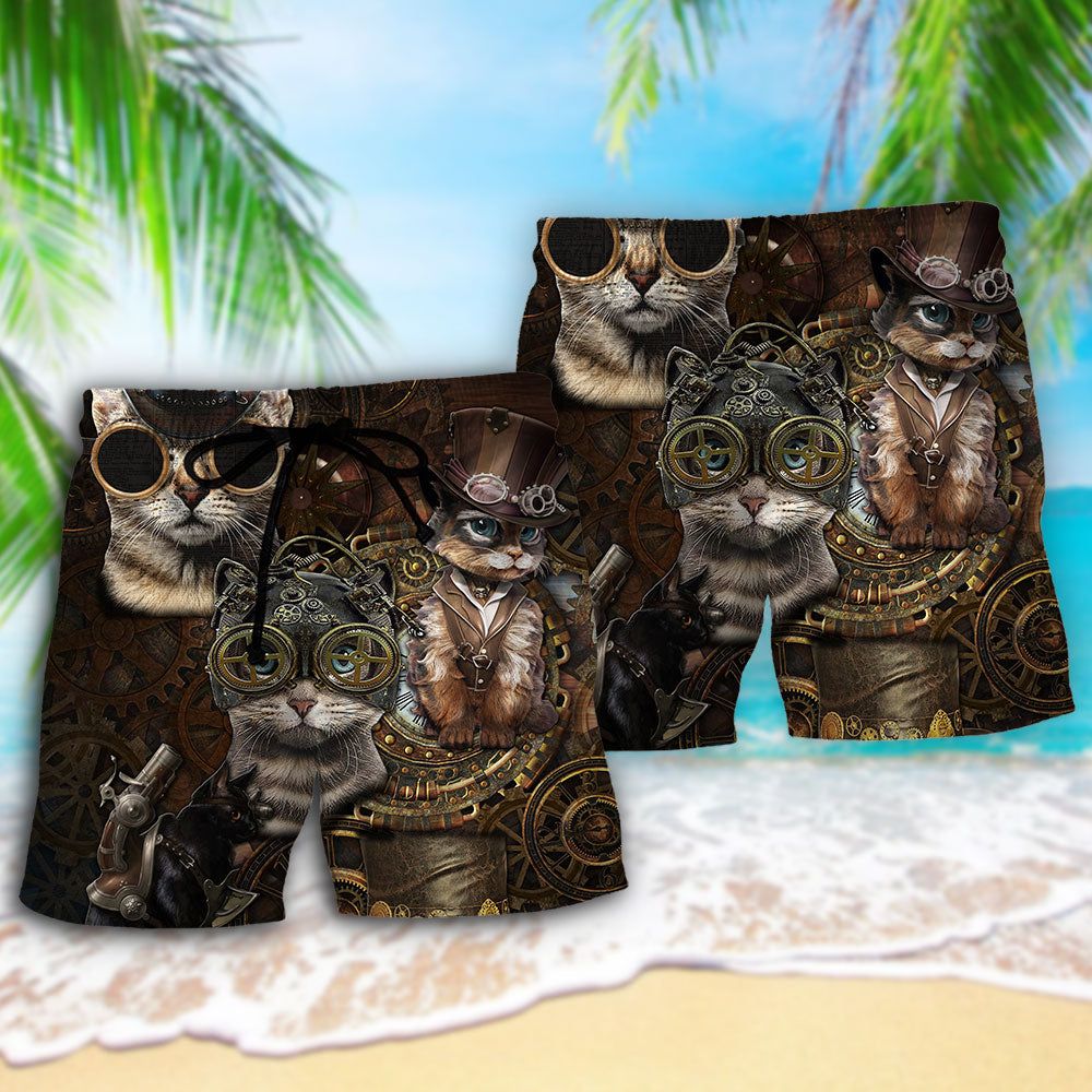 Cat Streampunk Cats So Cool Trendy Aloha Hawaiian Beach Shorts