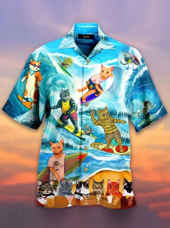 Cat Surfing Trendy Hawaiian Shirt