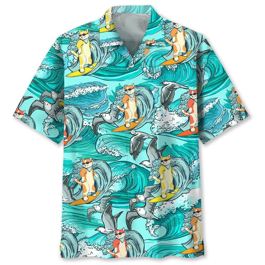 Cat Surfing Trendy Hawaiian Shirt