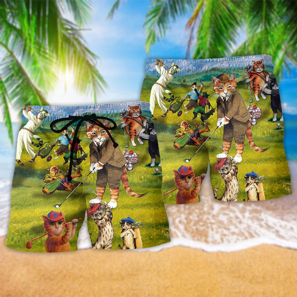 Cat That What I Do I Play Golf And I Know Thing Trendy Aloha Hawaiian Beach Shorts