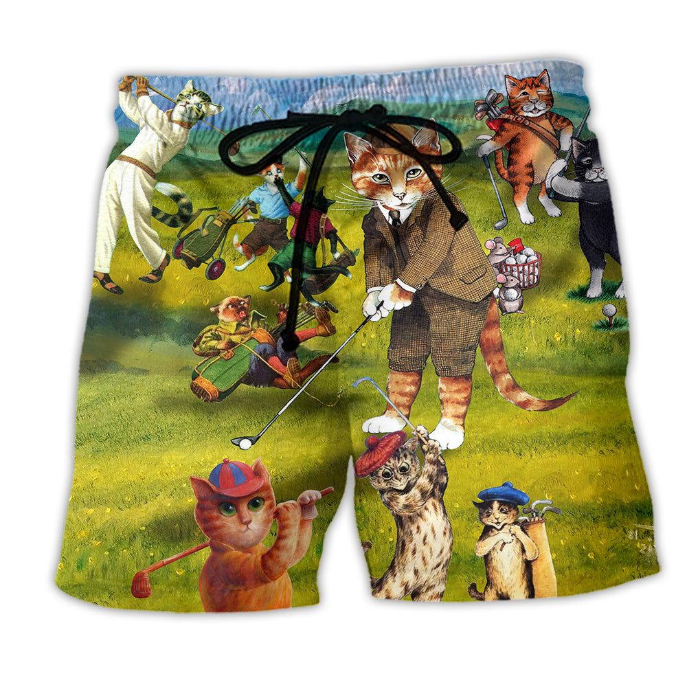 Cat That What I Do I Play Golf And I Know Thing Trendy Aloha Hawaiian Beach Shorts Cat That What I Do I Play Golf And I Know Thing Trendy Aloha Hawaiian Beach Shorts