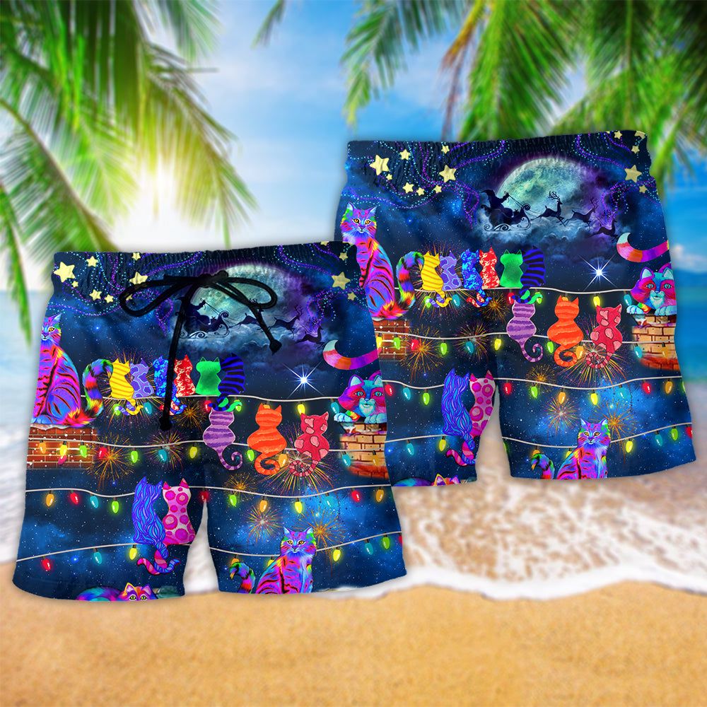 Cat The Jolly Cats On Roofs Christmas Trendy Aloha Hawaiian Beach Shorts