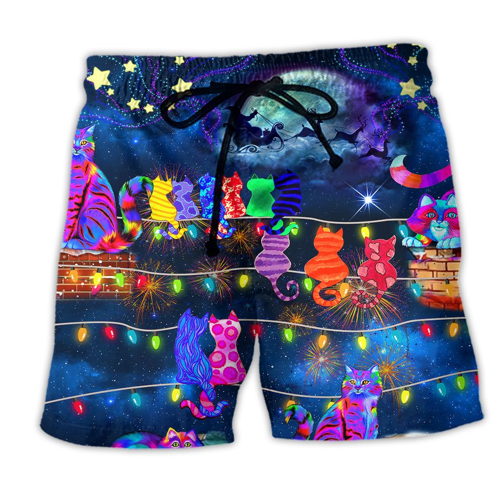 Cat The Jolly Cats On Roofs Christmas Trendy Aloha Hawaiian Beach Shorts