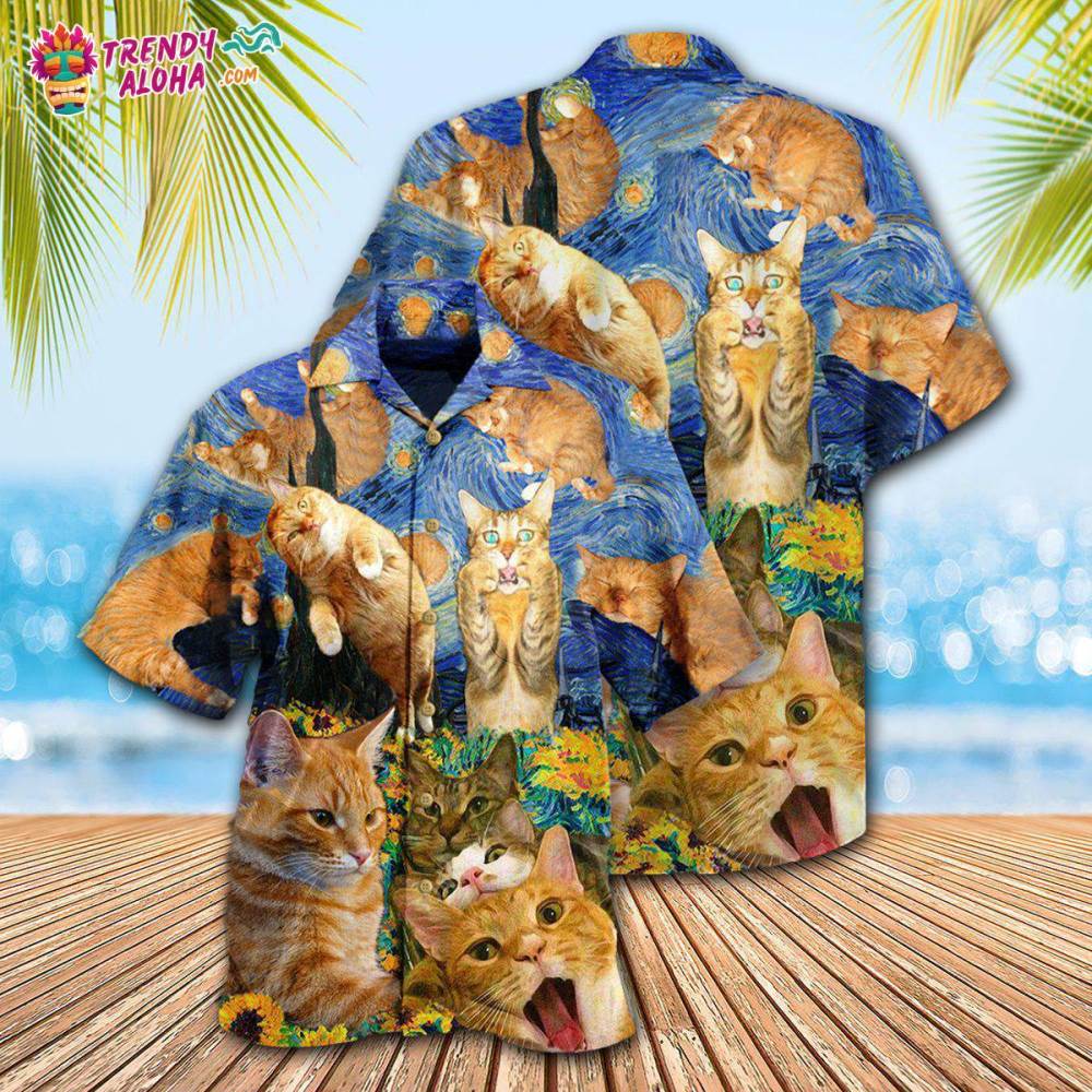 Cat The Sight Of Stars Makes Cat Dream Hawaiian Shirt – Trendy Aloha