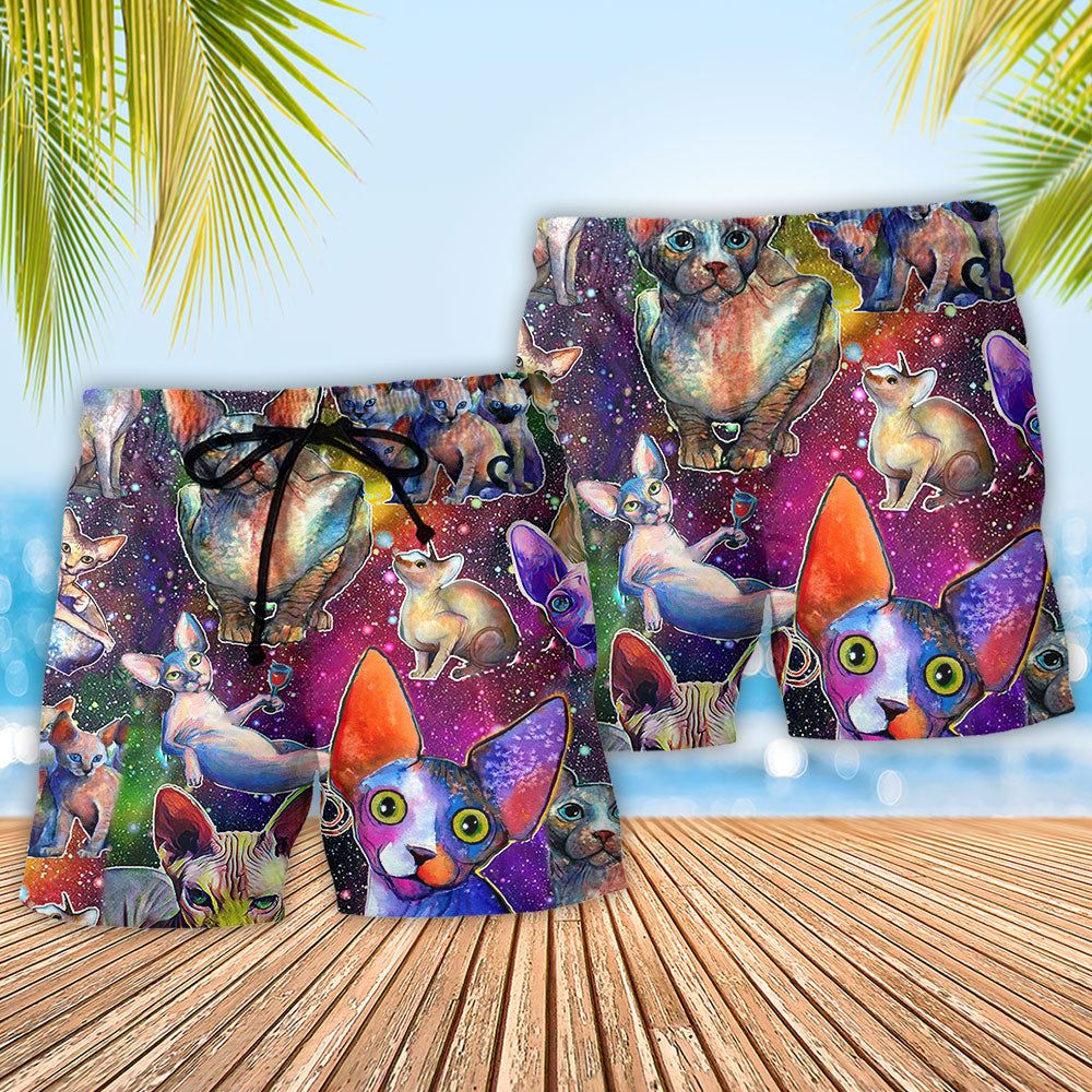 Cat To The Galaxy And Back Color Trendy Aloha Hawaiian Beach Shorts