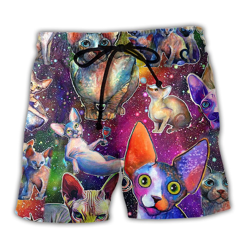 Cat To The Galaxy And Back Color Trendy Aloha Hawaiian Beach Shorts