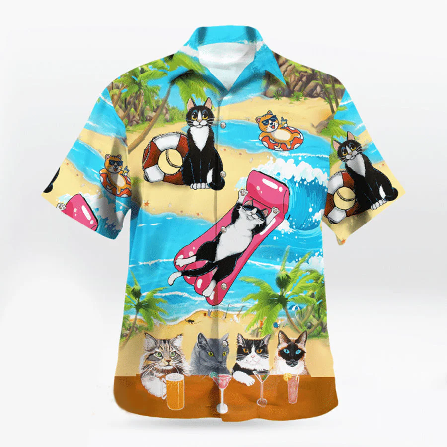 Cat Trendy Hawaiian Shirts, Cat Vintage Beach Shirt, Gift For Him