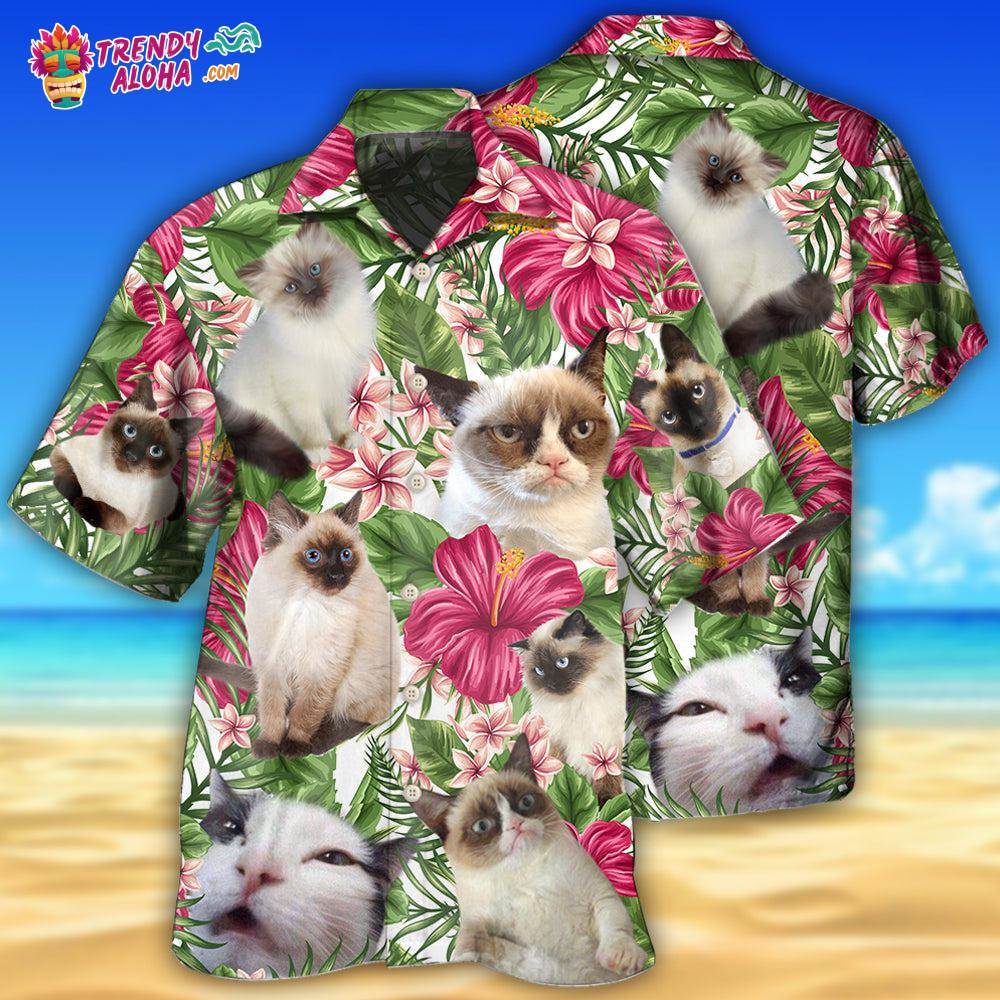 Cat Tropical Floral Lovely Siamese Cat Hawaiian Shirt – Trendy Aloha