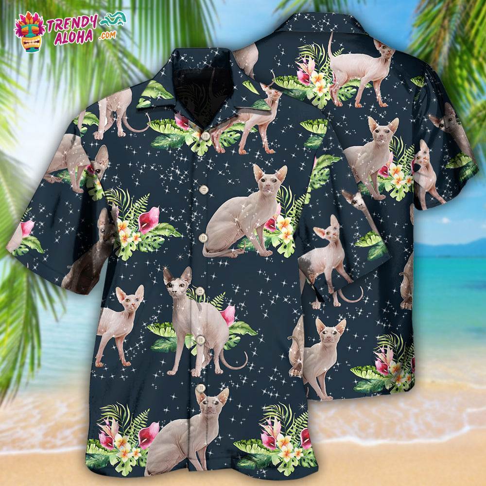 Cat Tropical Floral Sphynx Cat Hawaiian Shirt Trendy Aloha Trendy Aloha
