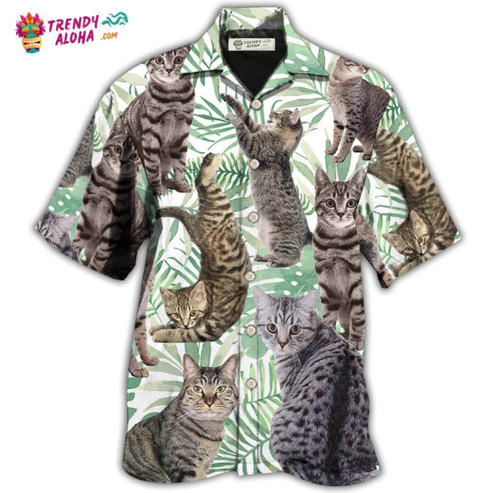 Cat Tropical Leaf Tabby Cat Hawaiian Shirt Trendy Aloha Trendy Aloha