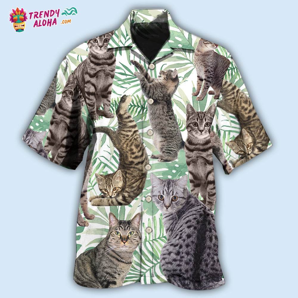 Cat Tropical Leaf Tabby Cat Hawaiian Shirt Trendy Aloha Trendy Aloha